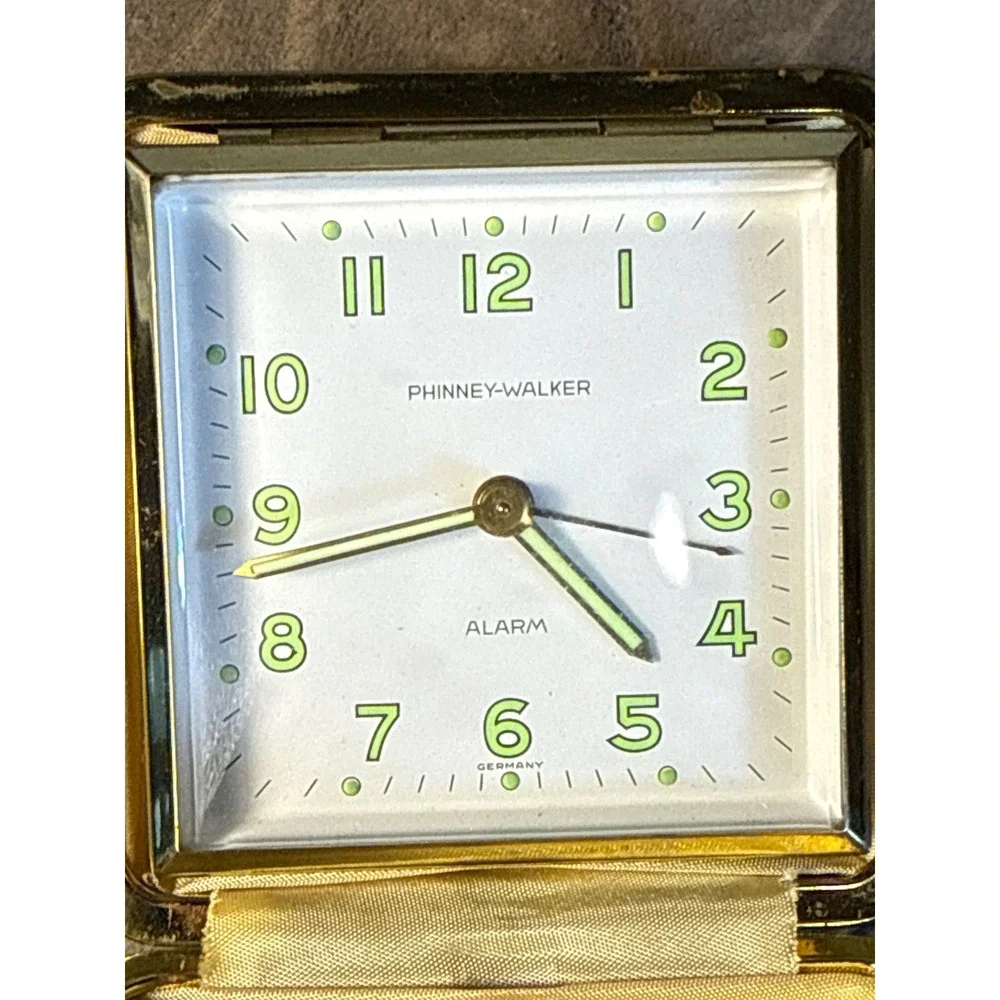 Vintage Phinney-Walker Travel Alarm Clock MCM Germany Mechanical Wind Up Works